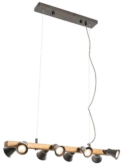 Rustykalna lampa wisząca czarna z drewnem 8-światłowa - Jelle Rustykalny / Vintage Oswietlenie wewnetrzne
