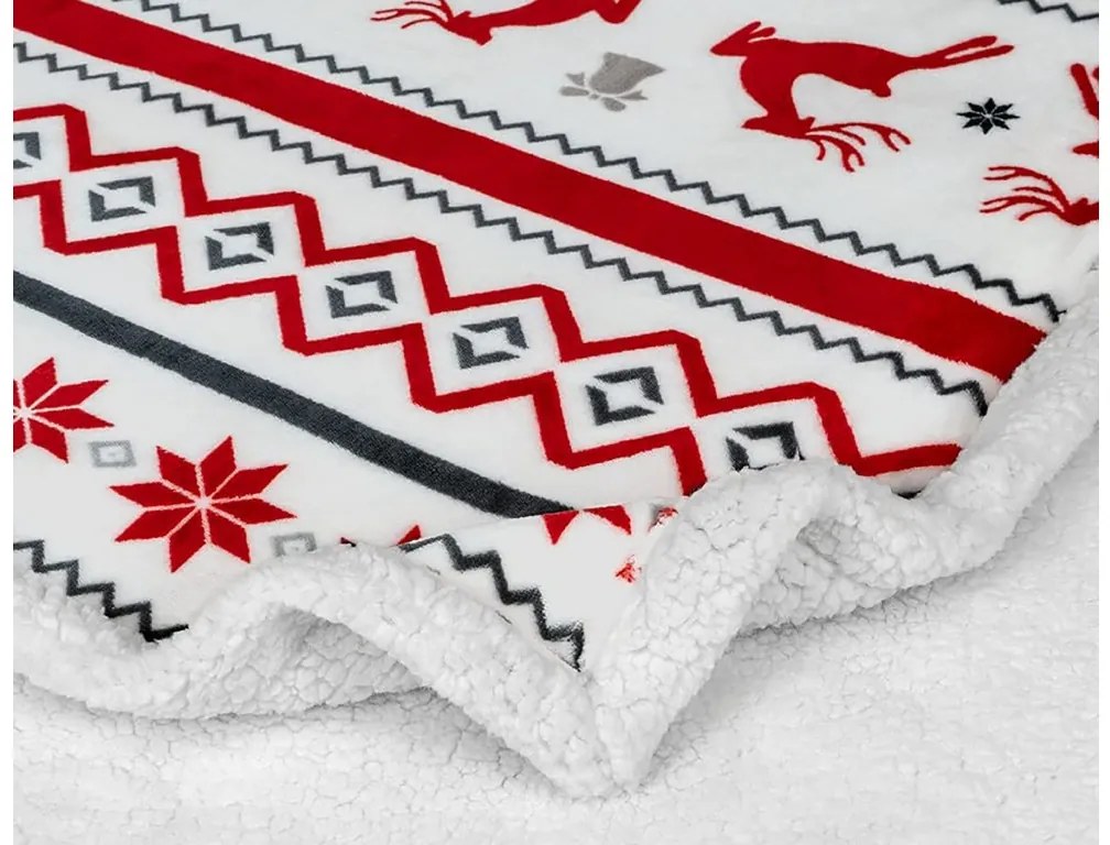 2x Koc świąteczny z mikropluszu biały z barankiem RETRO CHRISTMAS 160x200 cm