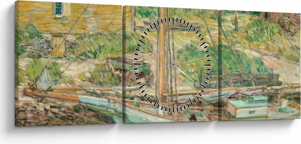 Obraz - Childe Hassam, Oyster Sloop, Cos Cob, reprodukcje (z zegarem) (90x30 cm)