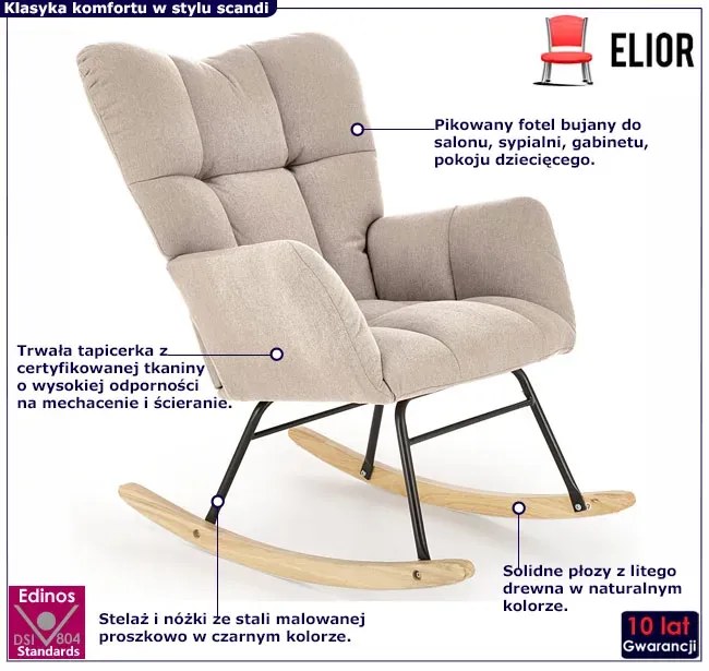 Beżowy pikowany fotel bujany - Zofis