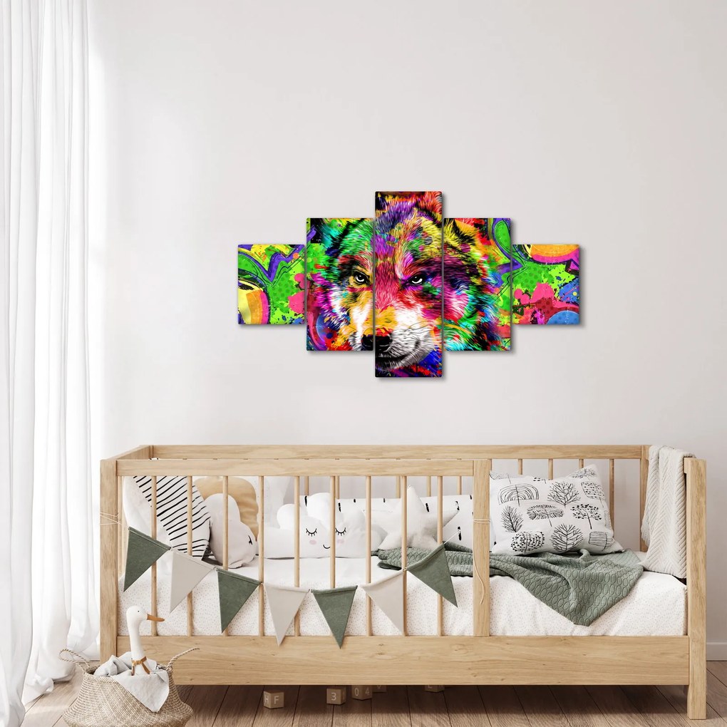 Obraz - Wilk z graffiti (125x70 cm)