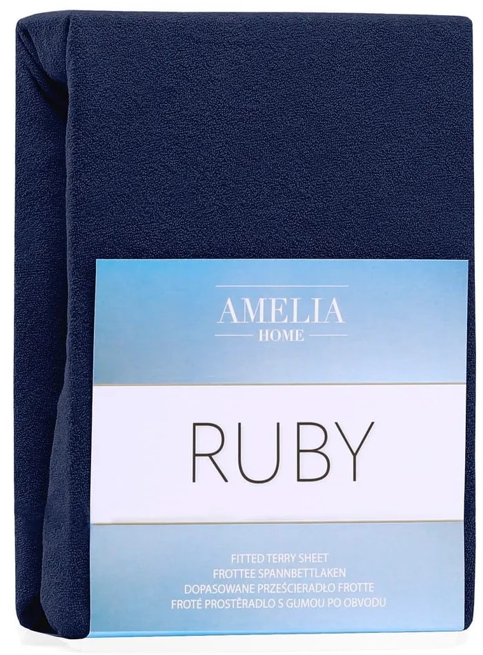 Ciemnoniebieskie prześcieradło frotte z gumką 180x200 cm Ruby – Restilo