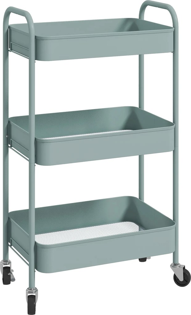 HOMCOM Wielofunkcyjny Wózek Kuchenny, Wózek Pomocniczy, 3 Półki, 4 Kółka, 45 cm x 30,6 cm x 79 cm, Jasnoniebieski