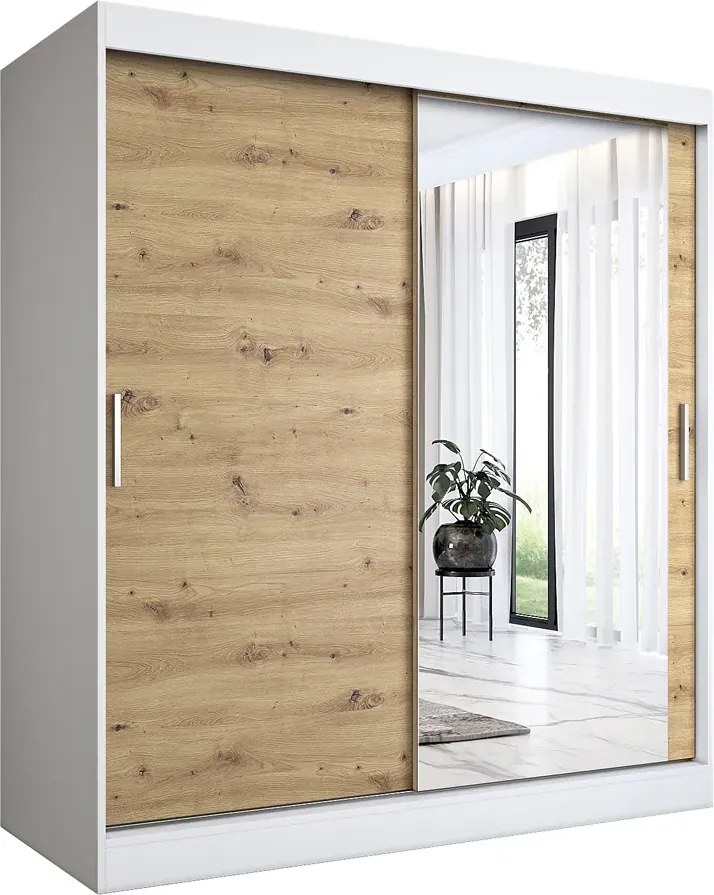 Szafa przesuwna biel + dąb artisan 180 cm C8-B16