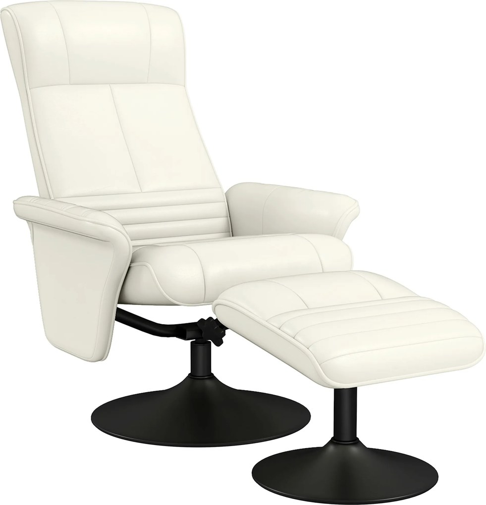HOMCOM Fotel Relaksacyjny z Podnóżkiem, Obrotowy, Ergonomiczny, w Mikrofibrze, do 150 kg, Kremowobiały