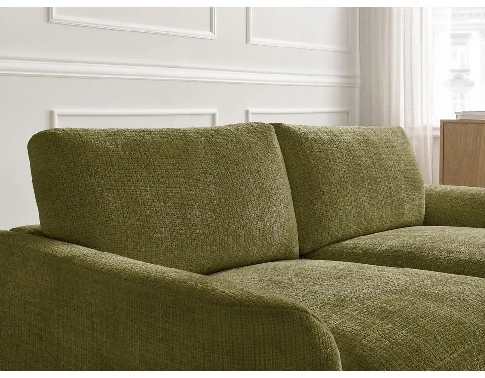 Narożnik z tkaniny szenilowej (prawostronny/z szezlongiem) w kolorze khaki Leonore – Bobochic Paris