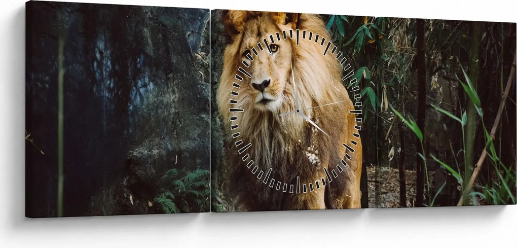 Obraz lwa w naturze (z zegarem) (90x30 cm)