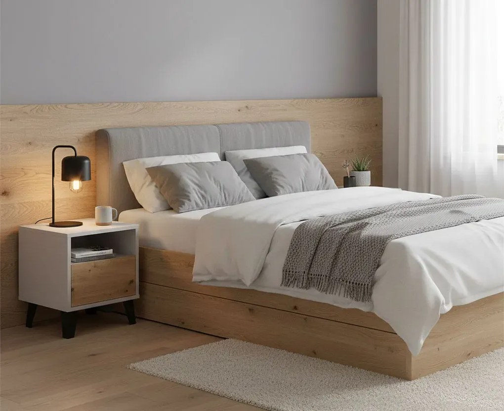 Szafka nocna z półką i szufladą kaszmir + dąb artisan A8-H10