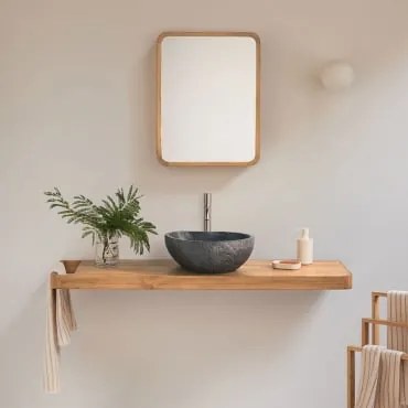 Zestaw Mebli Łazienkowych 130x45 Cm Wiszący Z Drewna Tekowego Neill Drewno Tekowe & Szczotkowana Szarość ↑30 Cm Z Zaworem Spustowym Bez Przelewu Orvet
