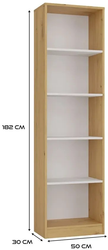 Otwarty regał biurowy 50 cm dąb artisan + biały R7-M16
