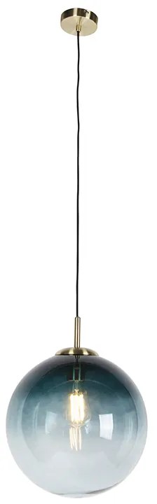 Lampa wisząca w stylu art deco mosiądz z oceanicznym niebieskim szkłem 33 cm - Pallon ArtDeco Oswietlenie wewnetrzne