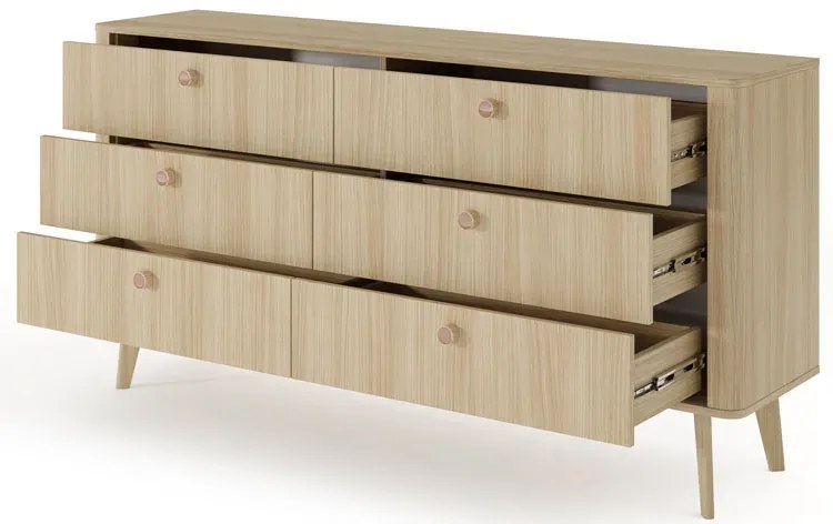 Komoda z 6 szufladami w stylu japandi dąb barista T1-Z17