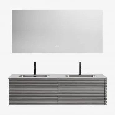 Zestaw Drewnianych Mebli Łazienkowych Noura Ze Zintegrowanymi Umywalkami Nickel & Prostokątny Led I Przeciwmgielny 160x75 Cm Jorvi & - Sklum