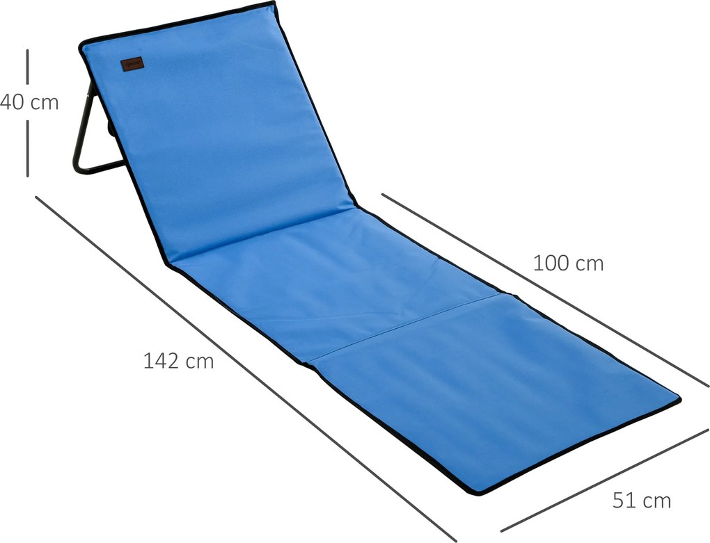 Outsunny Leżak plażowy, składany, z regulowanym oparciem, boczną kieszenią, miękką wyściółką, stalową ramą, Niebieski, 142x51x40 cm | Aosom PL