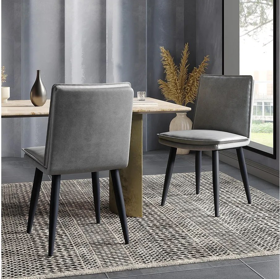 Zestaw 2 krzeseł do jadalni z PU - poduszki dwuwarstwowe - 49 x 57 x 84 cm - PU - szary