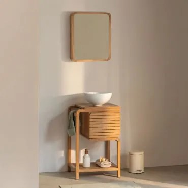 Zestaw Mebli Łazienkowych Bradley Z Drewna Tekowego Okrągły Biały Ceramiczny Ø30 Cm Calgari & Prostokątny Z Pojemnikiem Na - Sklum