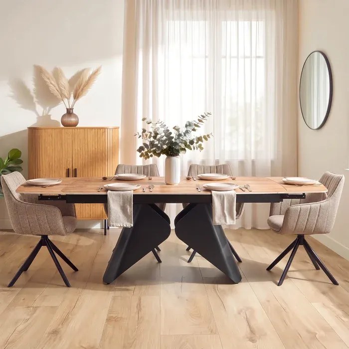 Zestaw Stół Rozkładany VERONA 160-240 cm Dąb/Czarny i 4 Krzesła MUMBAI Beżowe