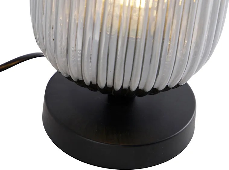 Lampa stołowa art deco czarna z przydymionym szkłem - Banci