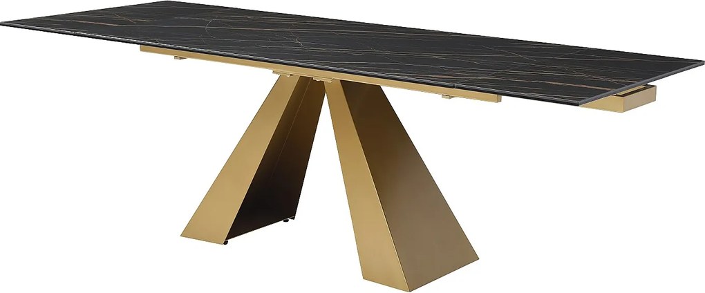 Stół do jadalni rozkładany dla 6 do 10 osób ze szkła hartowanego, ceramiki i metalu - Efekt czarnego marmuru i złoty - LOZIPA marki Maison Céphy