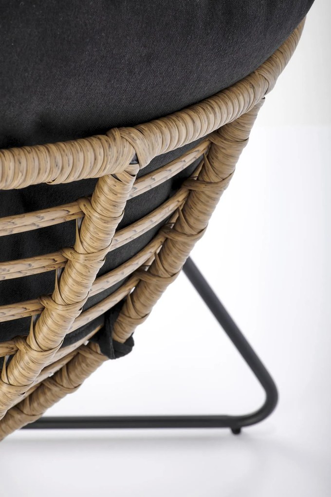 WHISPER fotel wypoczynkowy, czarny, naturalny, rattan, tkanina,