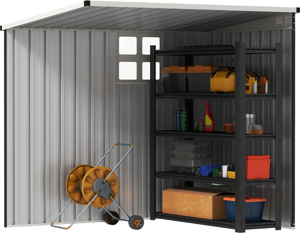 Outsunny Schowek ogrodowy na narzędzia, szopa na narzędzia ogrodowe, z oknem i otworami wentylacyjnymi, zamknięcie na klucz, stal, Ciemnoszary