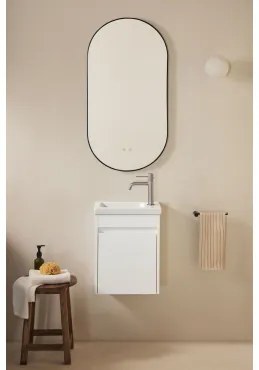 Zestaw Wiszących Mebli Łazienkowych Zintegrowany Z Umywalką Narek Biała & Owalna Osłona Led I Przeciwmgielna Czarny - Sklum