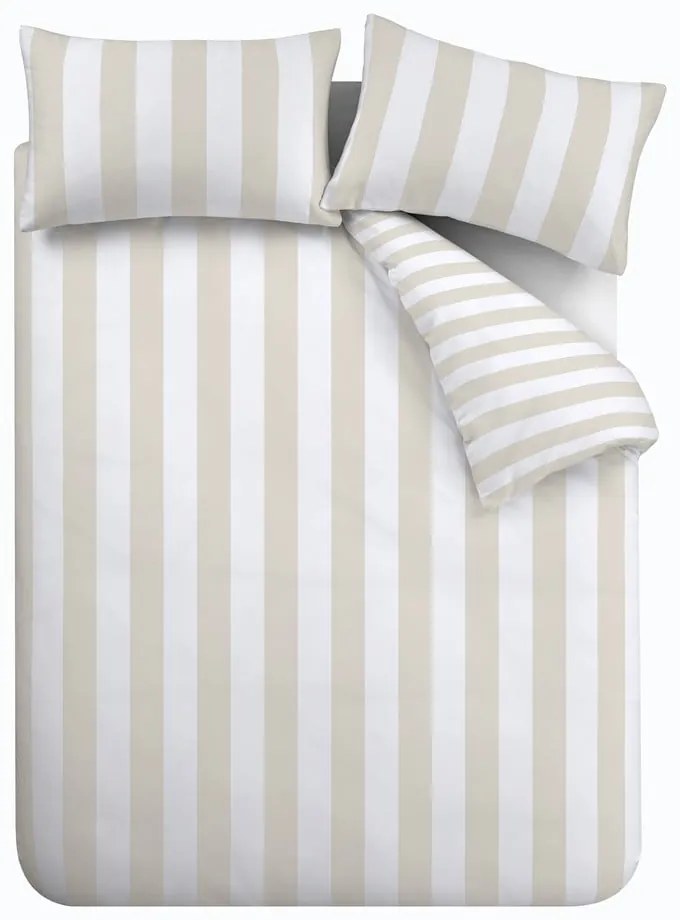 Biała/beżowa pościel dwuosobowa 200x200 cm Cove Stripe – Catherine Lansfield