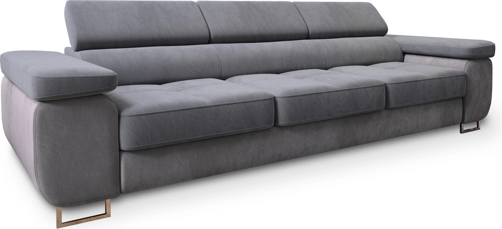Masseno Sofa MOSINE z funkcją spania, Rozkładana sofa z regulowanymi zagłówkami - Szary, MONOLITH 85 + MONOLITH 84