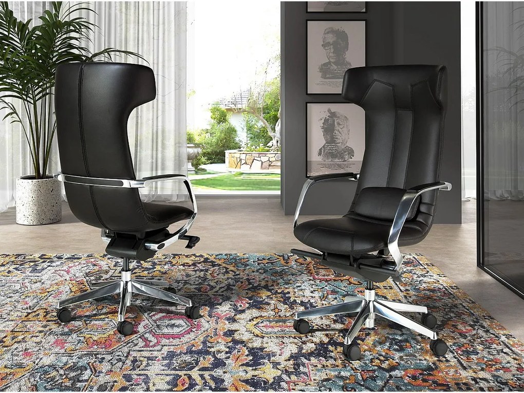 Obrotowe krzesło biurowe z czarnej skóry ekologicznej 4215 ANGEL CERDA