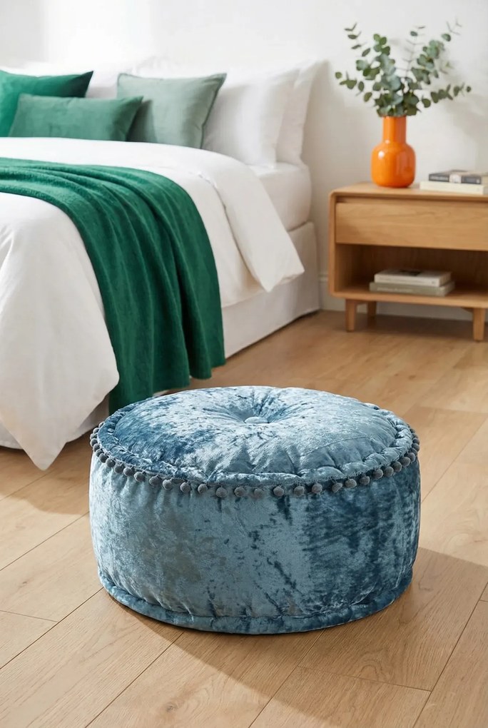 Pufa niebieska tapicerowana glamour R3-P66