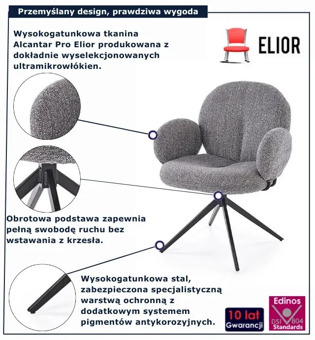 Popielate krzesło z obrotowym siedziskiem - Ektog