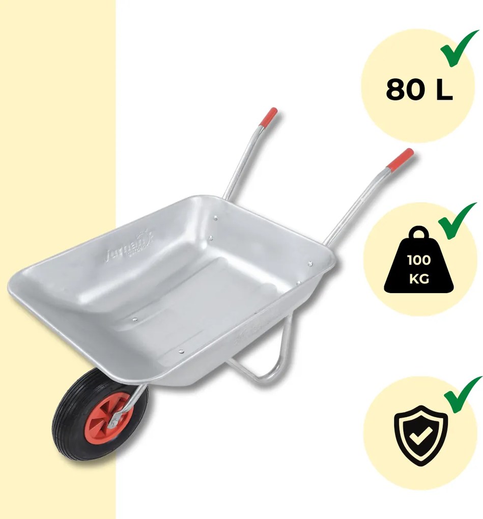 Taczka ogrodowa ocynkowana LARRY, max. pojemność 80l/100kg, srebrna/czarna Gardebruk