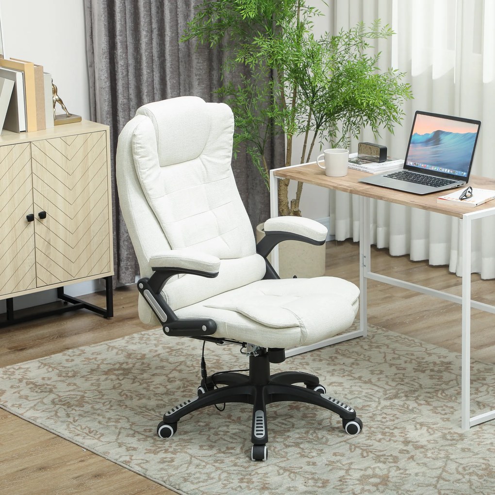 Vinsetto Ergonomiczny Fotel Biurkowy z Funkcją Masażu, 68 x 72 x 110–120 cm, Kremowy