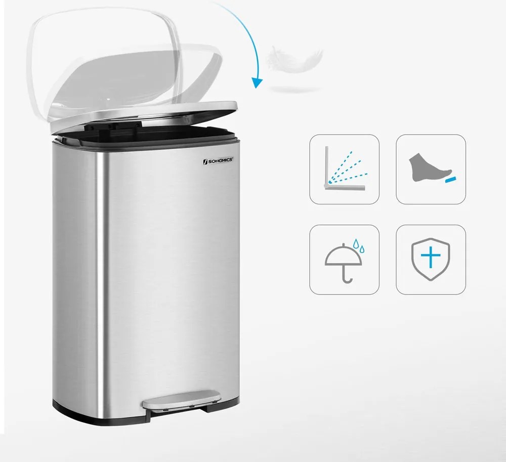 Kosz na śmieci TIDY z wolnym zamykaniem, 50 l, srebrny SongmicsHome