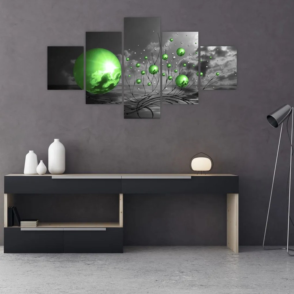 Obraz zielonych abstrakcyjnych kul (125x70 cm)