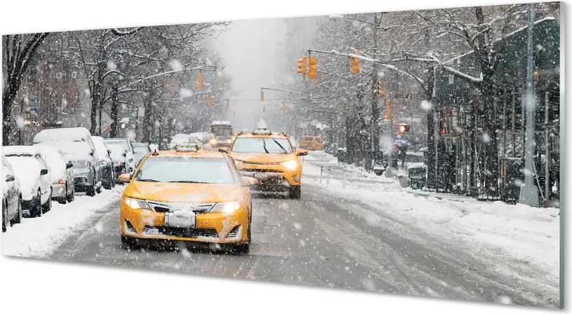 Panel szklany do Kuchni Zimowe Miasto i Samochody