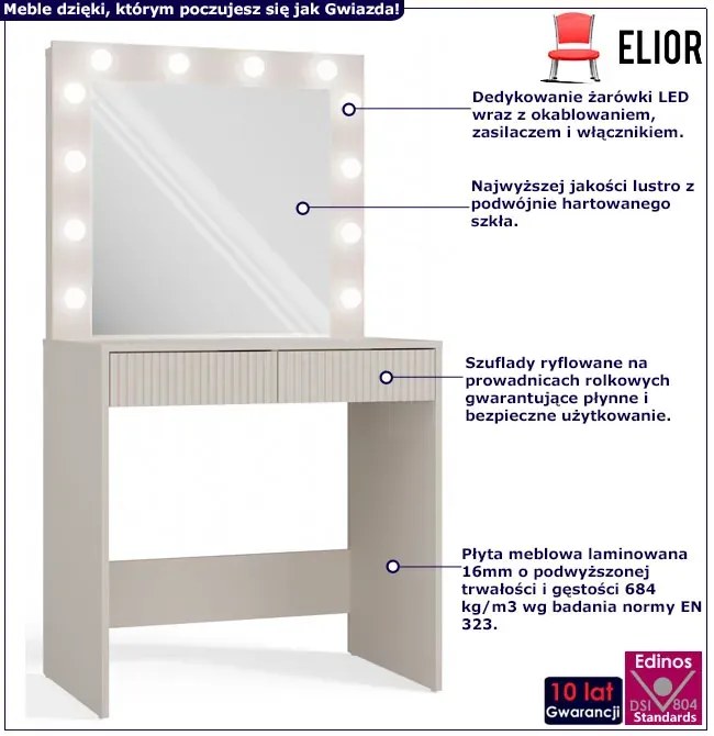 Kaszmirowa toaletka LED z ryflowanymi szufladami D0-R51