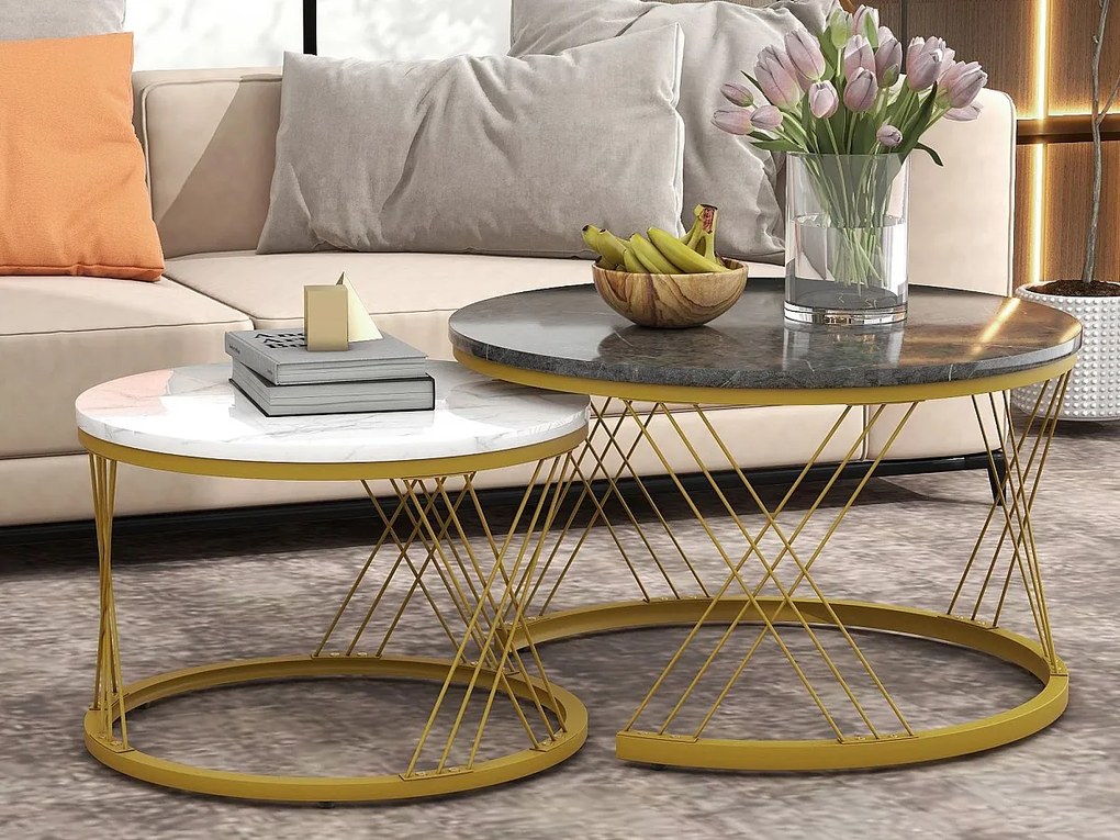 Zestaw 2 stolików nocnych - okleina w marmurowy wzór - metalowa konstrukcja - Szary