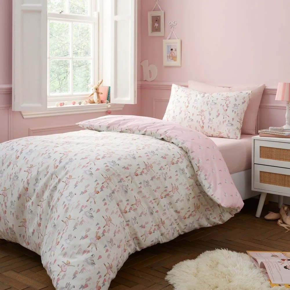 Biało-różowa bawełniana pościel dziecięca dwuosobowa 200x200 cm Ballerina – Belle &amp; Boo