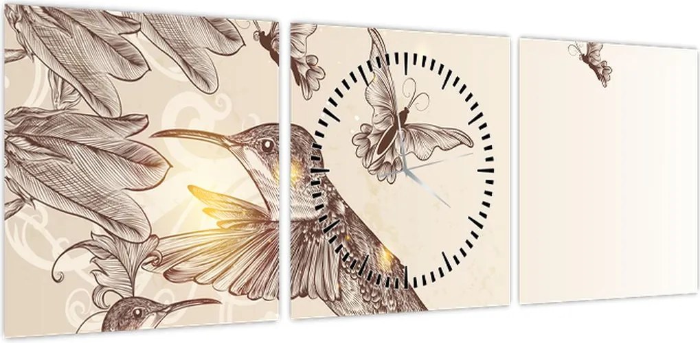 Obraz - Kolibry (z zegarem) (90x30 cm)