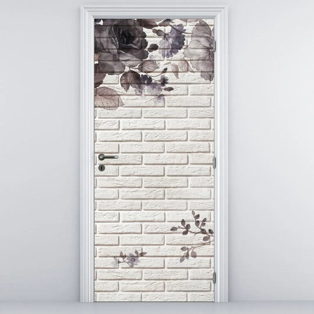 Fototapeta na drzwi - Ściana z bukietem kwiatów (95x205cm)