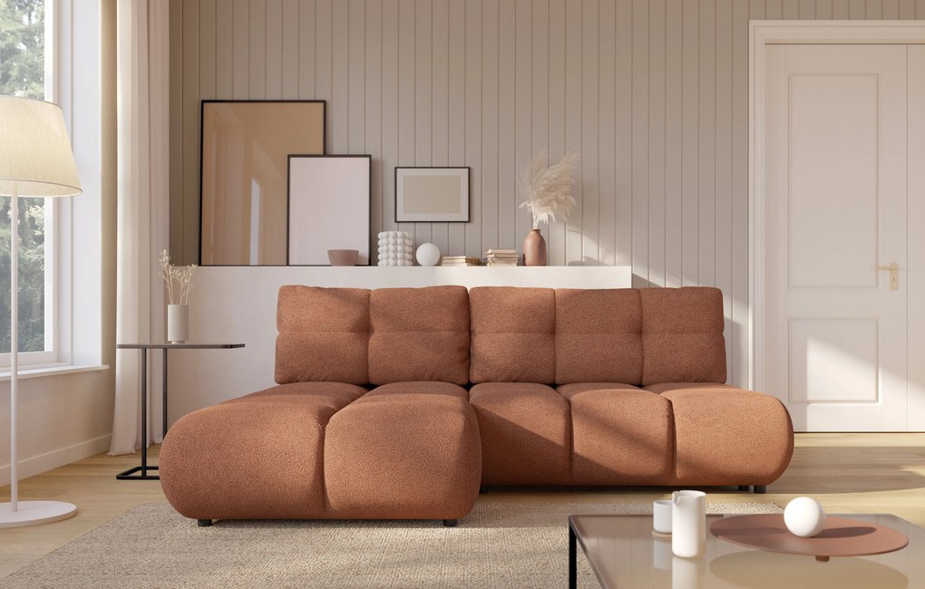 Masseno Narożnik CORSO z funkcją spania i pojemnikiem na pościel Narozniki L, Rozkładana sofa - Ceglasty, NOW OR NEVER 54