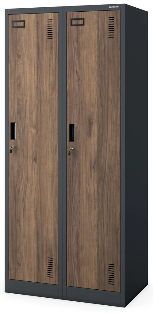 Szafka ubraniowa pracownicza czterokomorowa antracytowa/orzech, 800x1800x500 mm: KACPER Eco Design