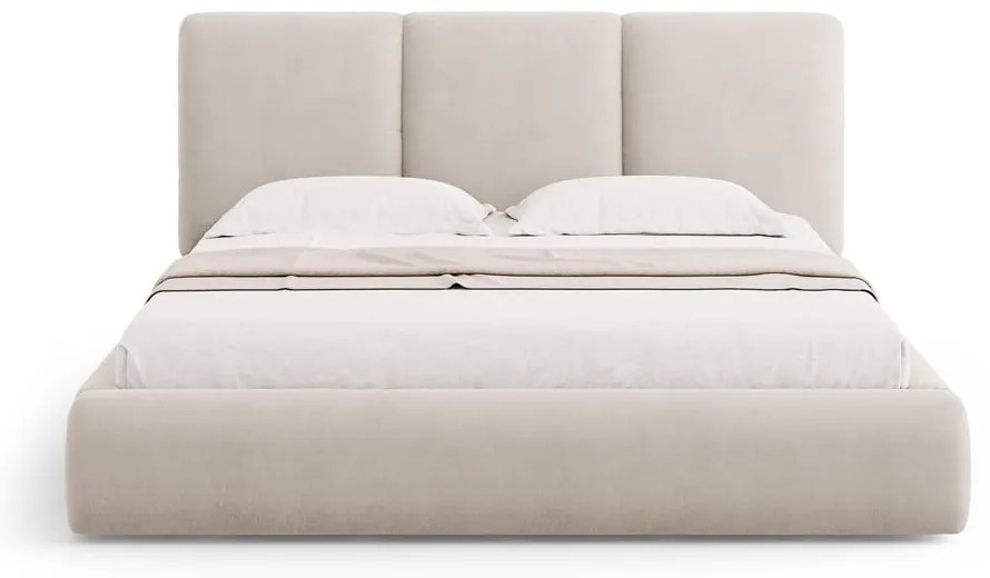 Beżowe tapicerowane łóżko dwuosobowe ze schowkiem i stelażem 180x200 cm Brody – Mazzini Beds