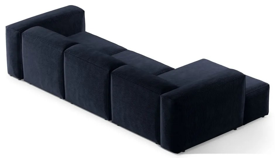 Ciemnoniebieski sztruksowy narożnik (lewostronny/z szezlongiem) Bergamo – Cosmopolitan Design