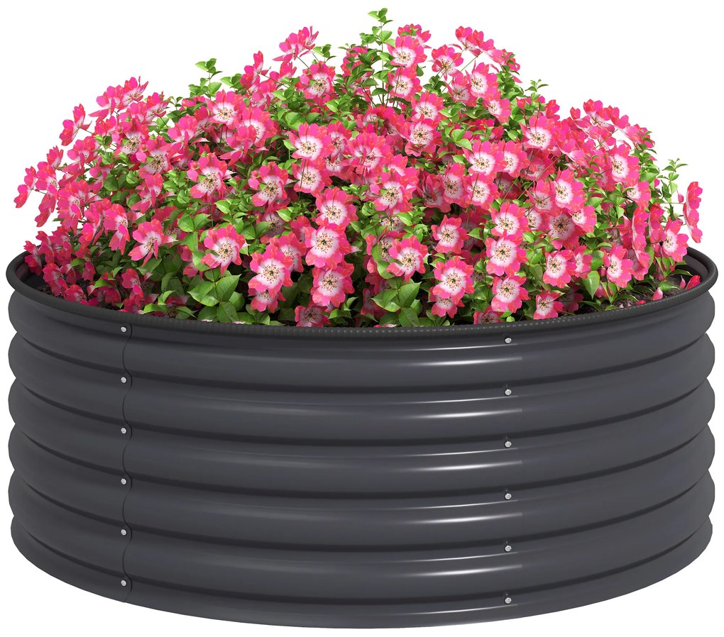 Outsunny Wysokie Grządki, Ocynkowany Płotek Ogrodowy z Bezpieczną Obramówką, Skrzynka na Rośliny z Otwartym Dnem, 120 x 120 x 43 cm, Ciemnoszary