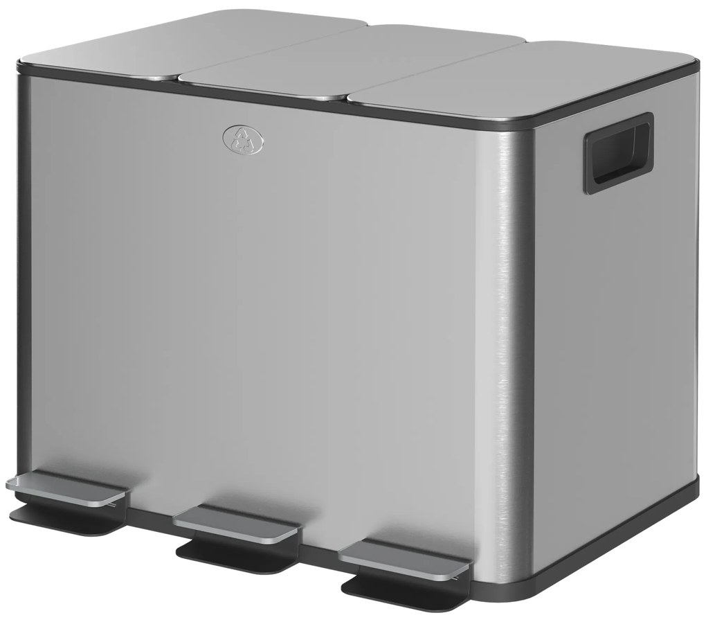 HOMCOM Kosz na śmieci 3 × 20 l | stal odporna na odciski, ciche domykanie, wyjmowane wkłady
