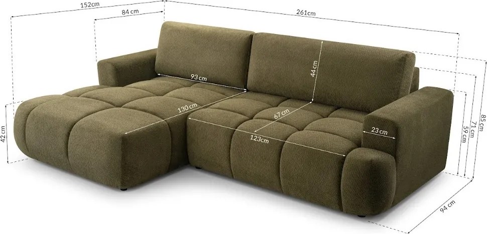 Masseno Narożnik VASTO z funkcją spania i pojemnikiem na pościel Narozniki L, Rozkładana sofa - Szary, VINCI 14