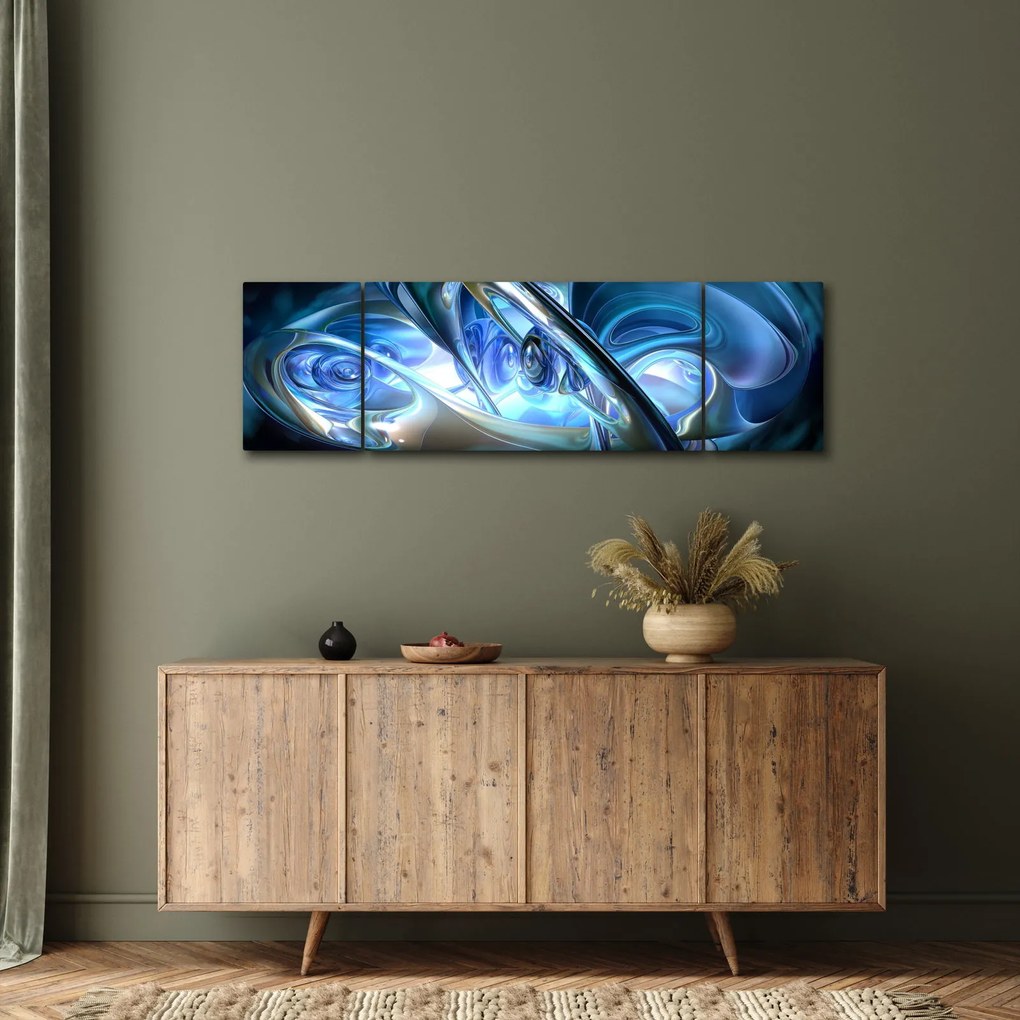 Obraz niebieskich fraktali (170x50 cm)
