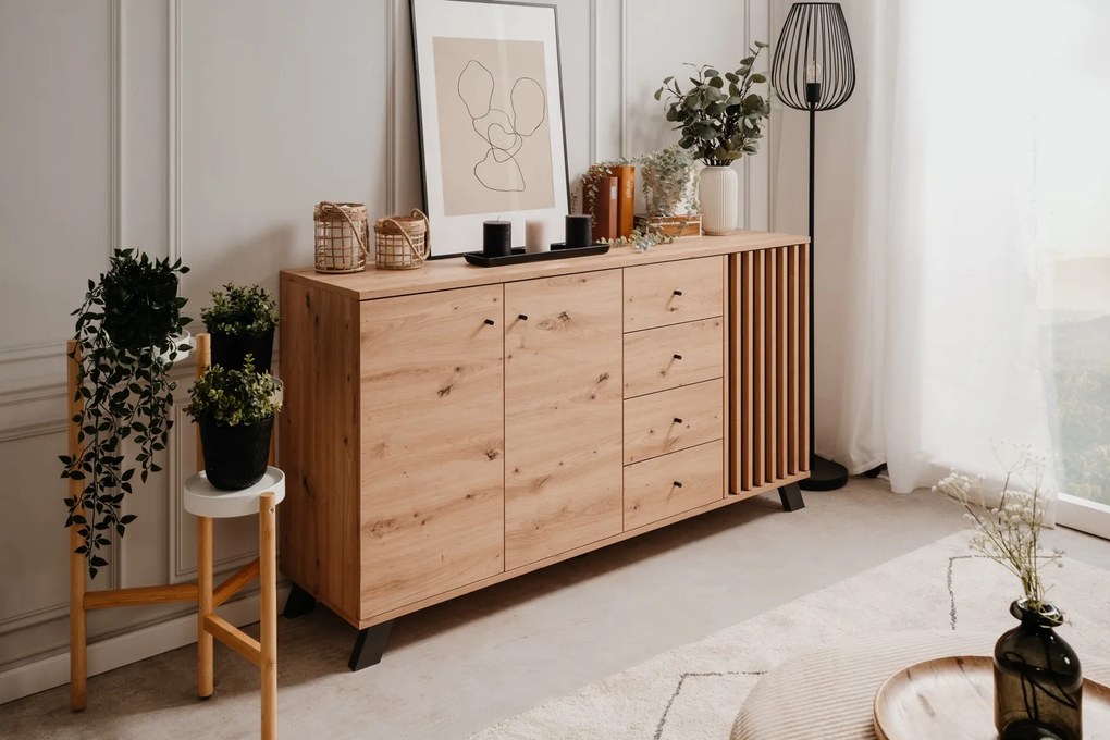 Komoda z lamelami Medan 3D4S dąb artisan/antracyt